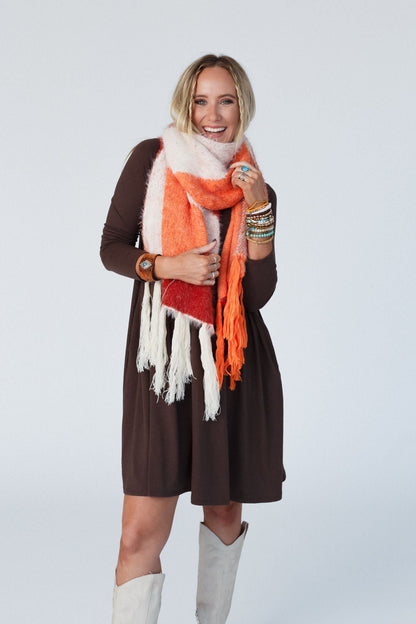 Groovy Swirl Tassel Scarf - Rust