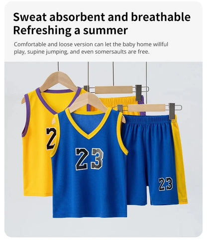 2/4Pcs Summer Children's Quick-drying Sports Suit Boys Casual Ball Sleeveless T-shirt Girls Joker Mixed Color Combination Shorts