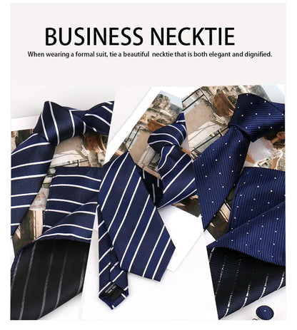 Elegant Ties For Men Gift Fashion Men Tie Set Striped Luxury Necktie Handchief Cufflinks 3 Pcs Business Wedding Suit Accessories