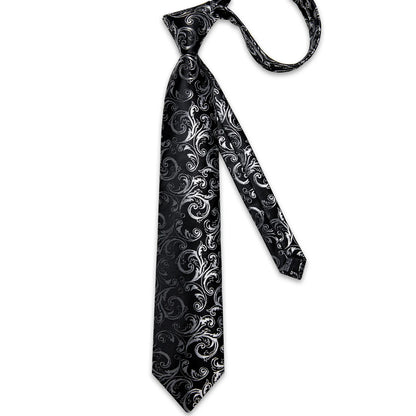 Men's Black Ties Handkerchief Cufflinks Business Formal Floral Striped Solid 8cm Necktie Gift for Husband Wedding Accessories