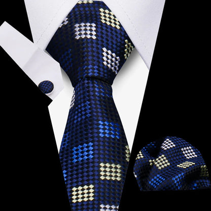 Elegant Ties For Men Gift Fashion Men Tie Set Striped Luxury Necktie Handchief Cufflinks 3 Pcs Business Wedding Suit Accessories