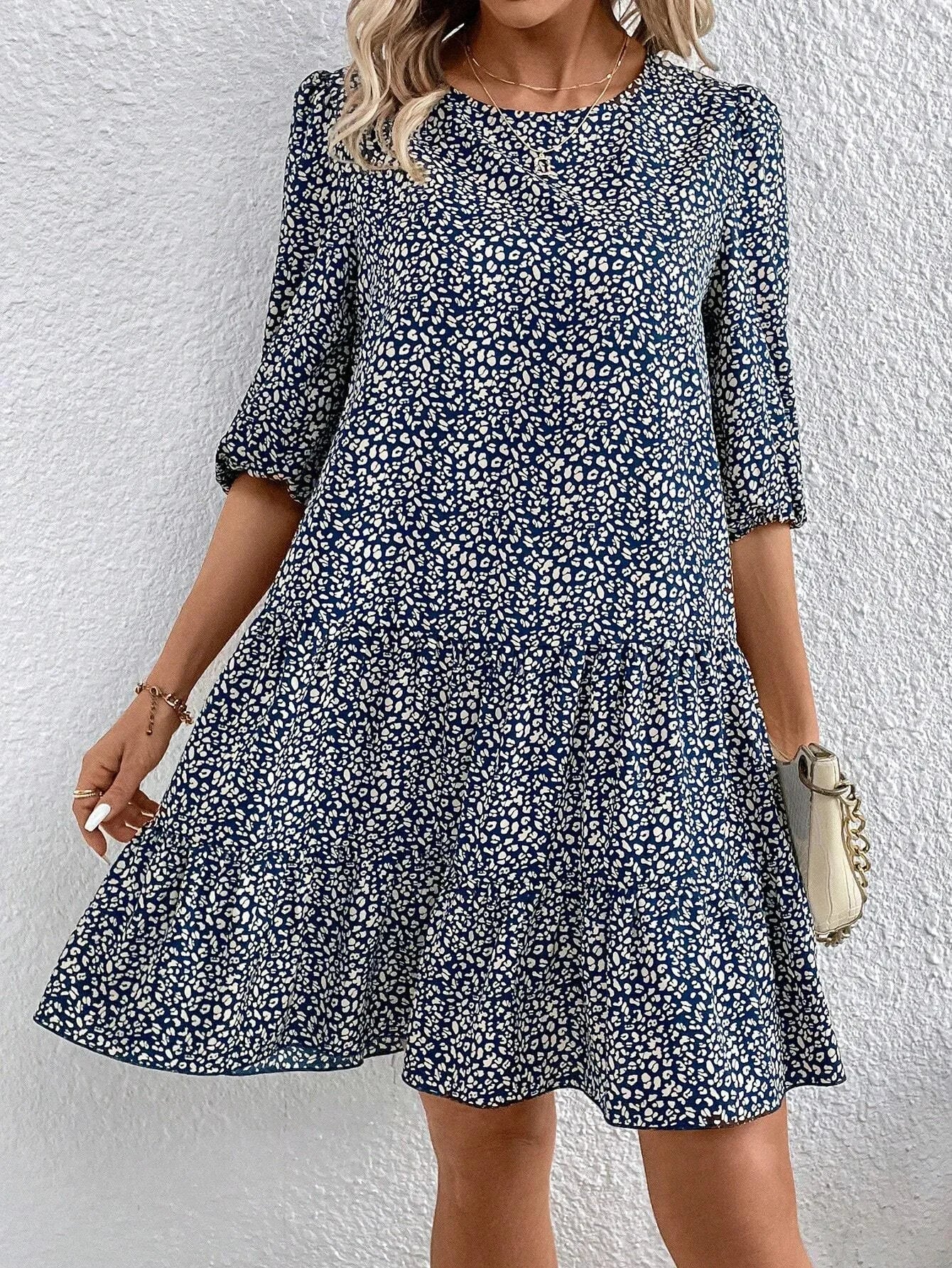 Spring Summer Fashion Floral Half Sleeve Dress 2024 Women Round Neck Casual Loose Comfortable Dresses For Women