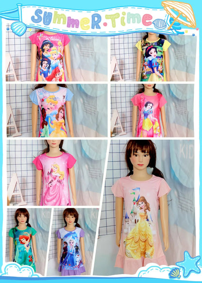 New Summer Kids Cartoon 3-8Years Mermaid Dress Sleepwear Princess Girls Printing Nightgowns Children Party Dresses Pajamas