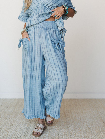 Beachy Breeze Striped Pants - Denim