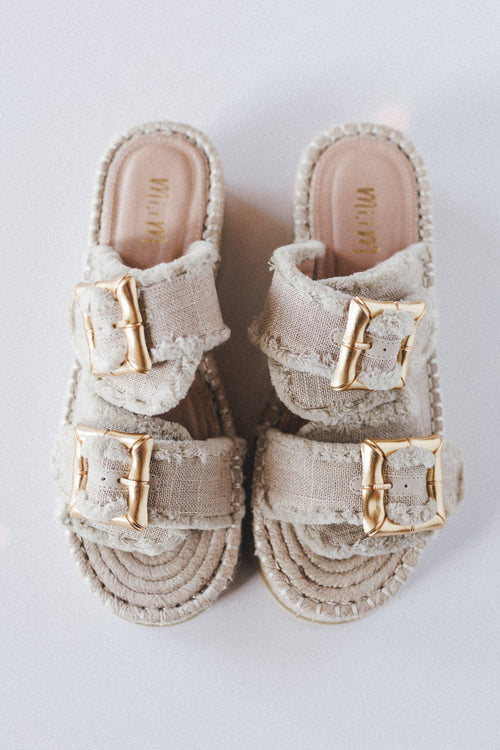 Beachside Soul Square Buckle Sandals - Beige