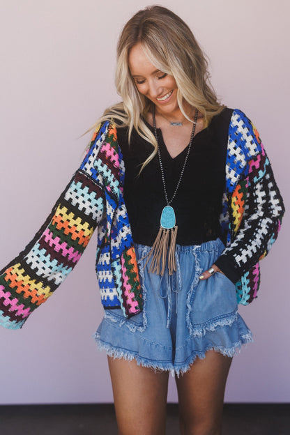 Colorwaves Crochet Cardigan - Navy