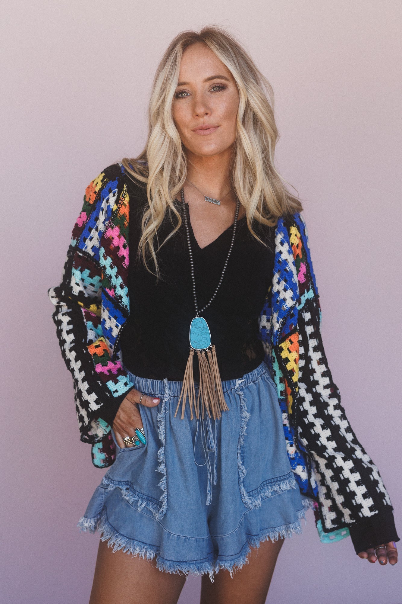 Colorwaves Crochet Cardigan - Navy