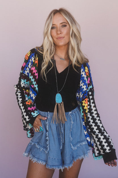 Colorwaves Crochet Cardigan - Navy