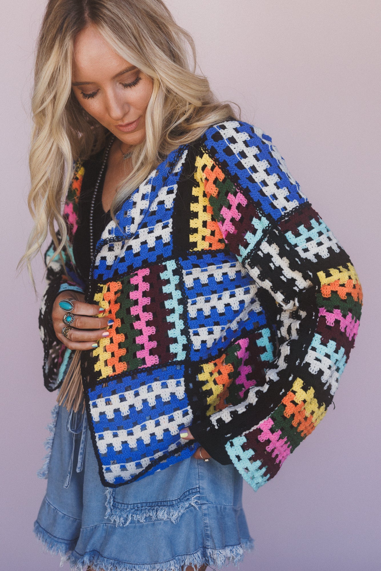 Colorwaves Crochet Cardigan - Navy