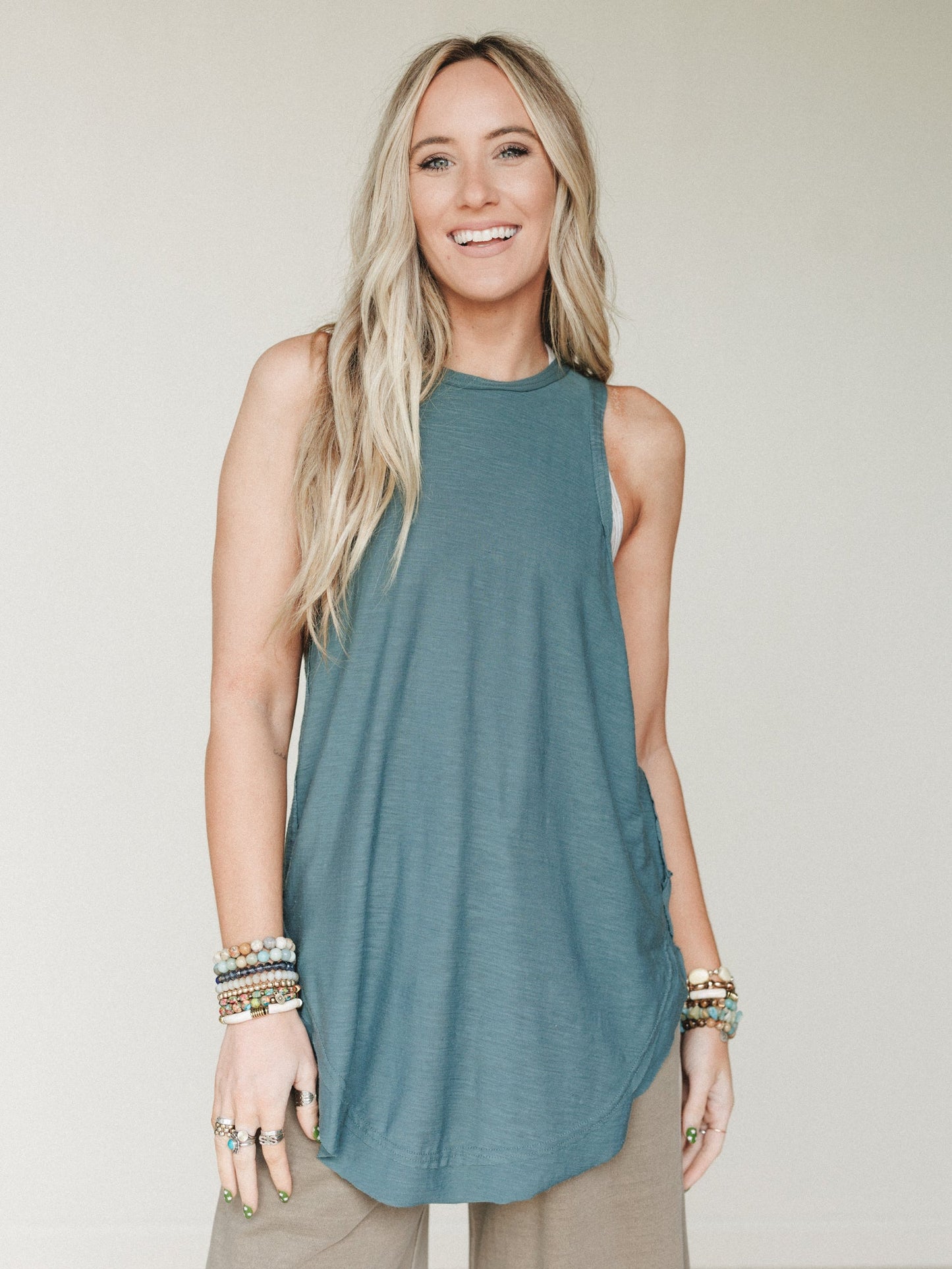 Easy Breeze High Neck Tank - Ash Jade