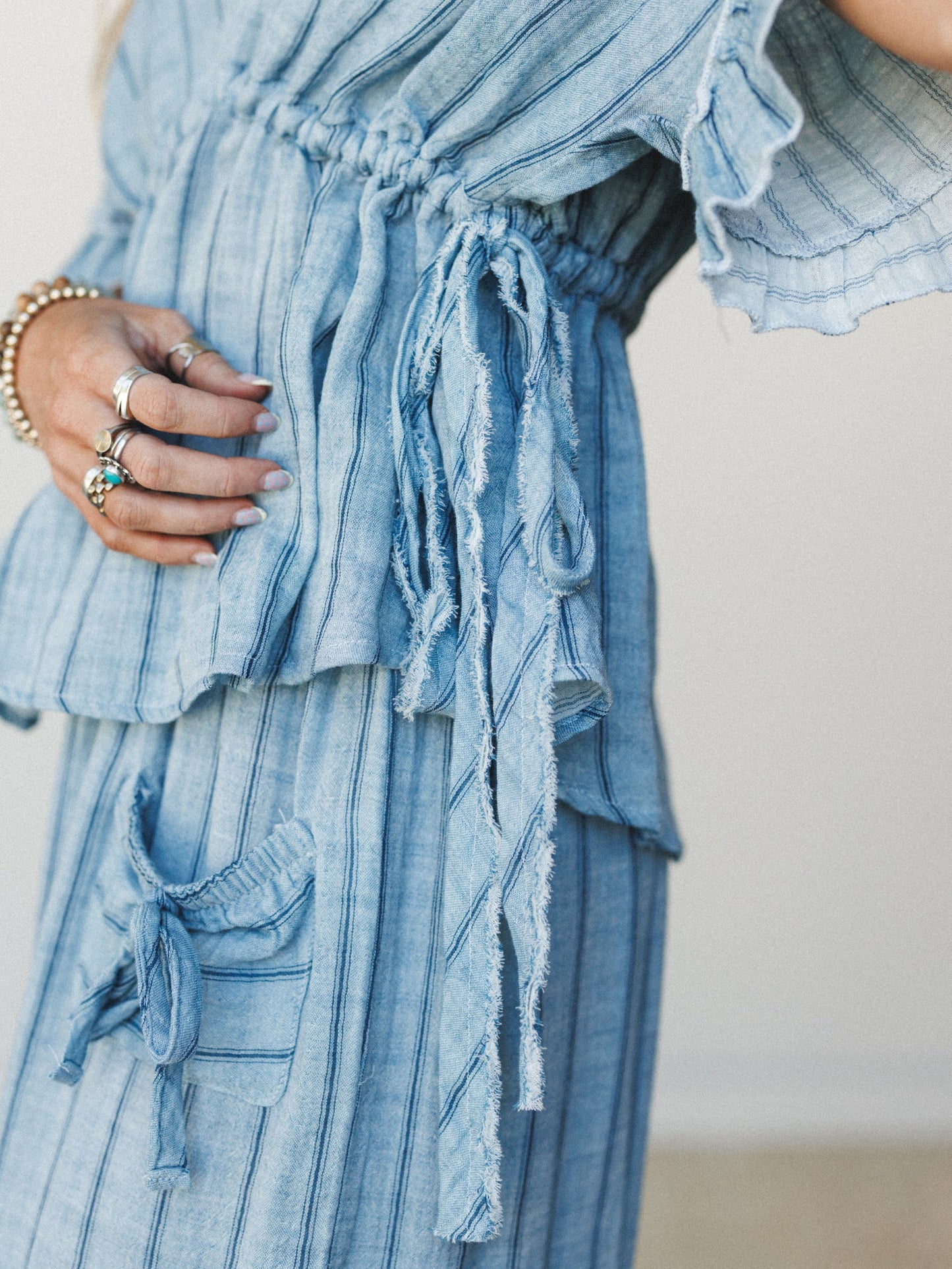 Beachy Breeze Striped Blouse  - Denim