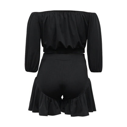 CM.YAYA Plus Size Women's Set Long Sleeve Slash Neck T-Shirt and Shorts 2025 Summer Ruched Two 2 Piece Set Outfits Tracksuit