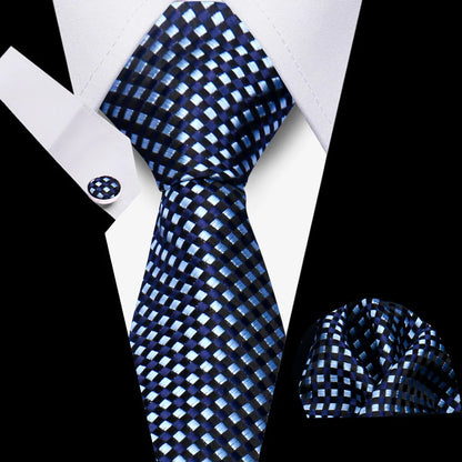 Elegant Ties For Men Gift Fashion Men Tie Set Striped Luxury Necktie Handchief Cufflinks 3 Pcs Business Wedding Suit Accessories