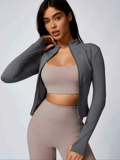 Fitfemme Women's Slim Fit Full - Zip Long - Sleeve Quick - Dry Breathable Athletic Workout Jacket