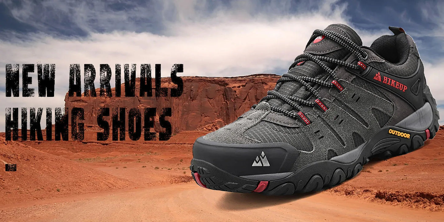 HIKEUP Men's Hiking Shoes Suede Leather Outdoor Shoes Wear-resistant Men Trekking Walking Hunting Tactical Sneakers