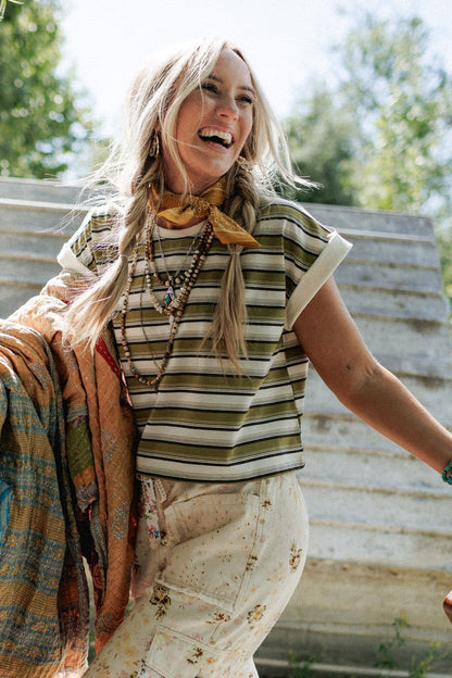 All Day Cool Striped Top - Olive Multi - Pre Order