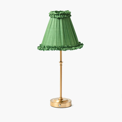 Edie Rechargeable Lamp with Green Frilled Silk Shade (18cm)