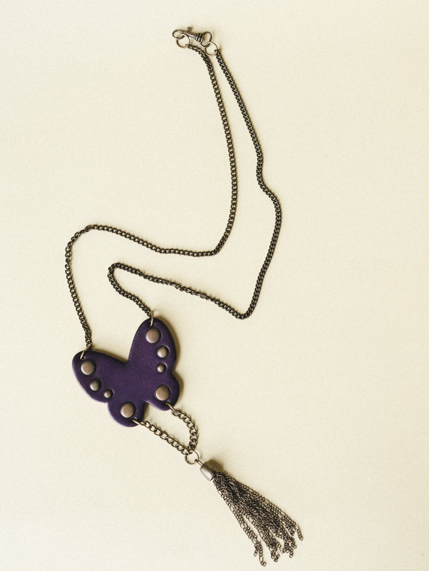 Cowgirl Studded Butterfly Fringe Necklace - Purple