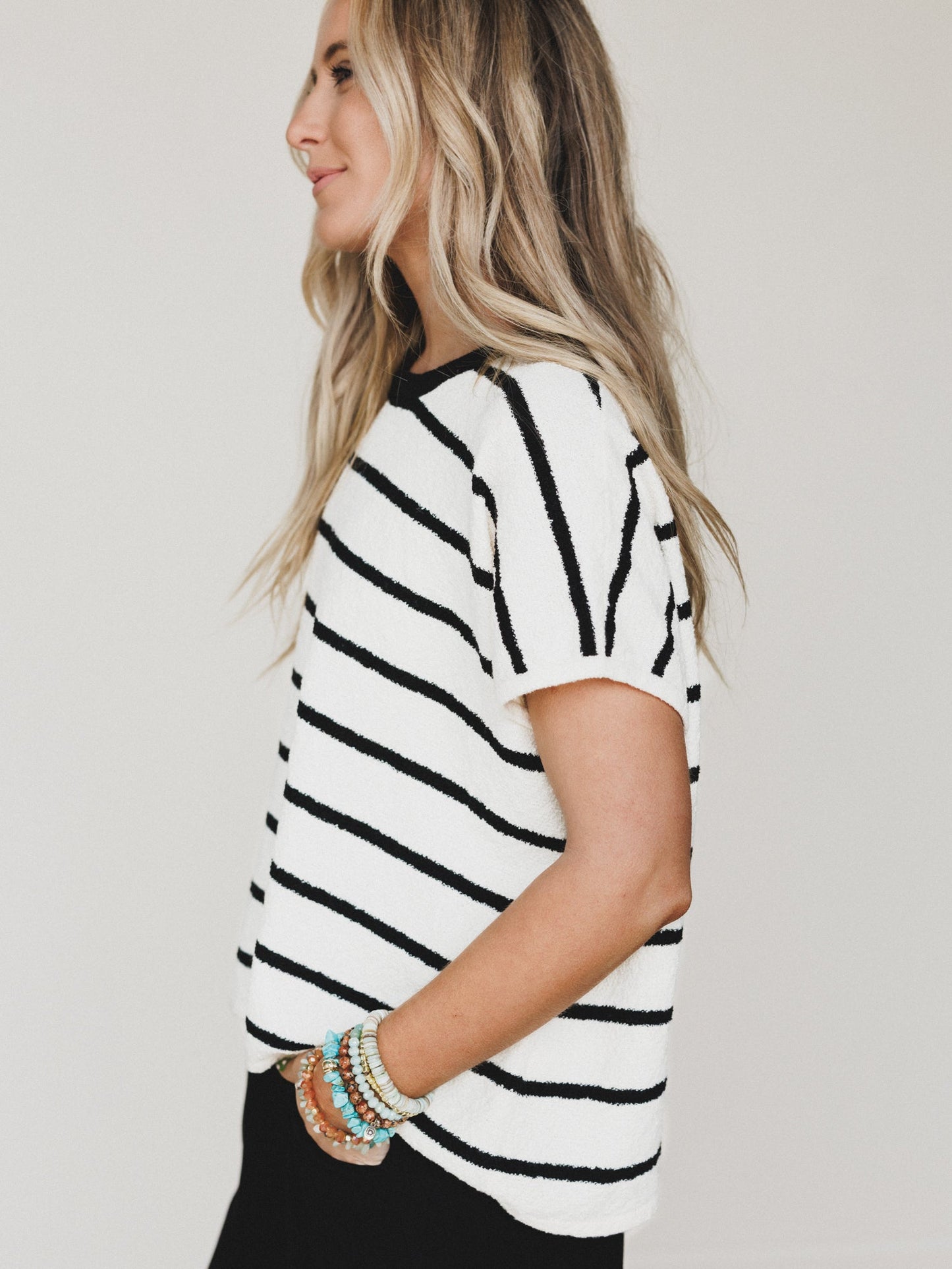 Driftwood Stripe Sweater Top - Black
