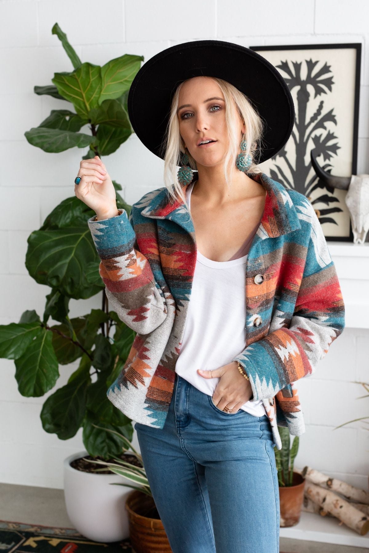 Anika Mixed Pattern Jacket - Teal - Pre Order