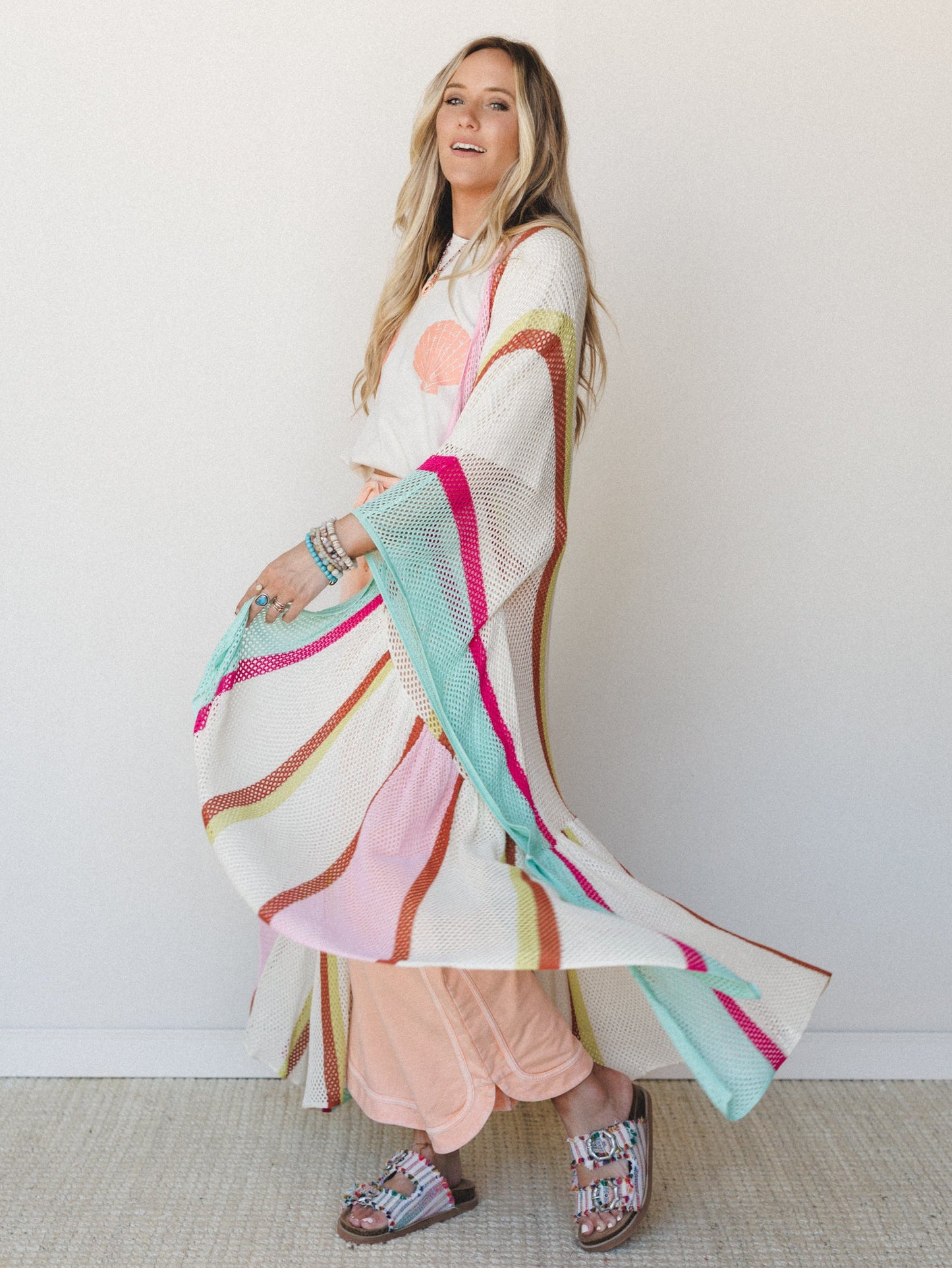 Color Rays Kimono - Cream Multi