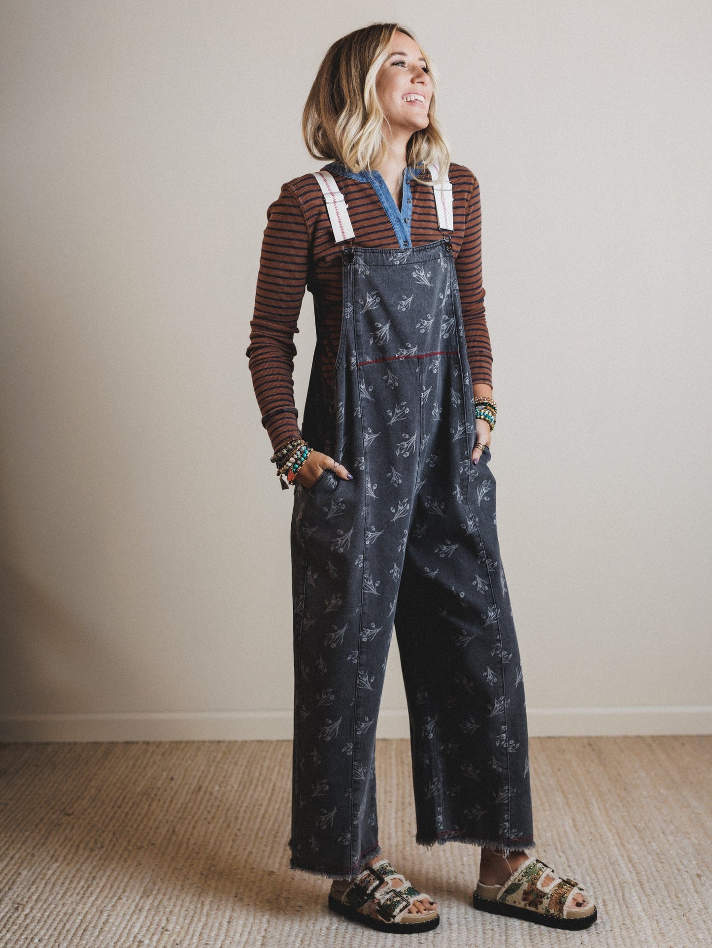Floral Frenzy Jumpsuit - Black Denim