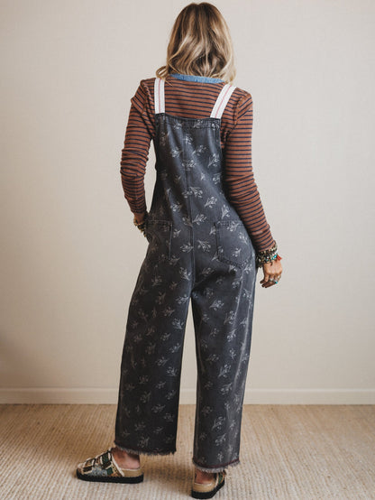 Floral Frenzy Jumpsuit - Black Denim