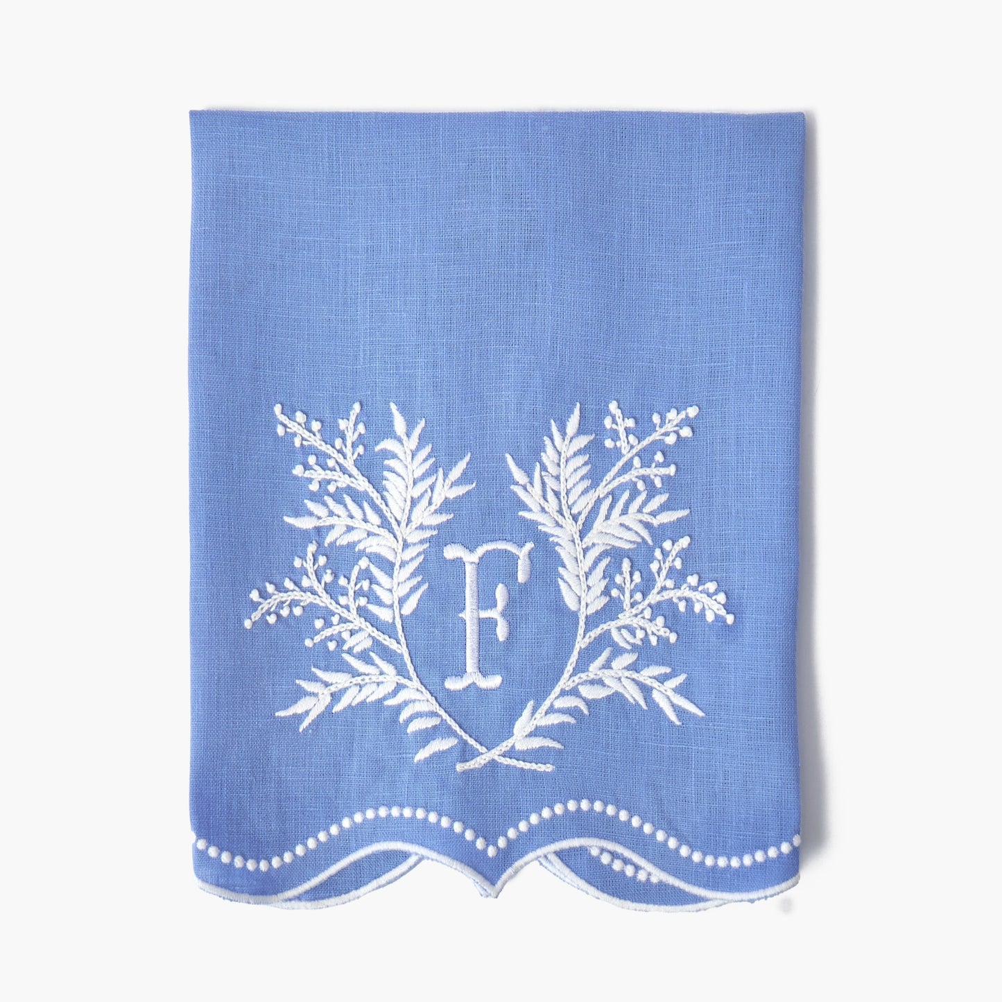 Blue Garland Embroidered Linen Hand Towel