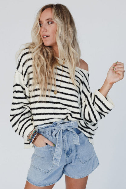 All My Stripes Oversized Sweater - Cream Black - Pre Order