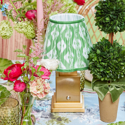 Square Rechargeable Lamp with Green Ikat Shade (18cm)