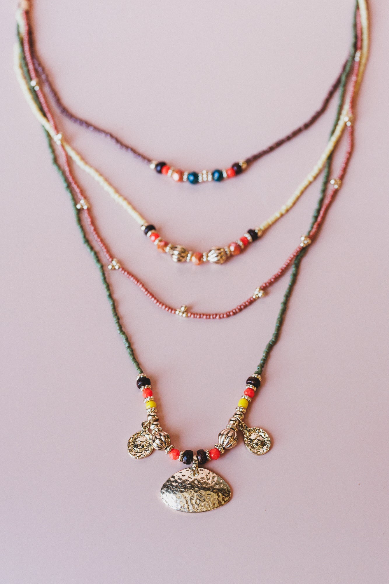 Boho Glow Layered Necklace - Orange Multi - Pre Order
