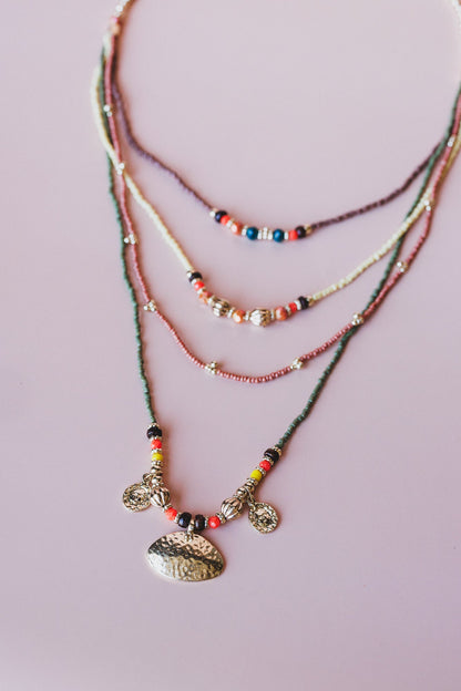Boho Glow Layered Necklace - Orange Multi - Pre Order