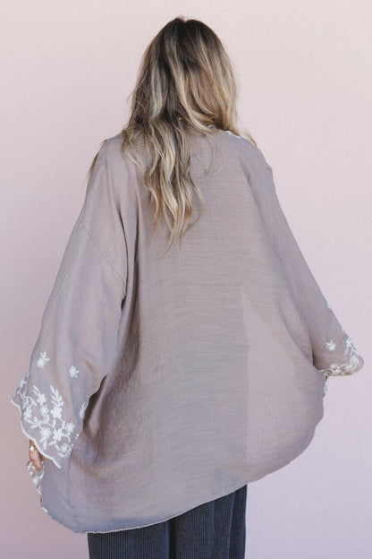Flower Crowns Embroidered Kimono - Mocha