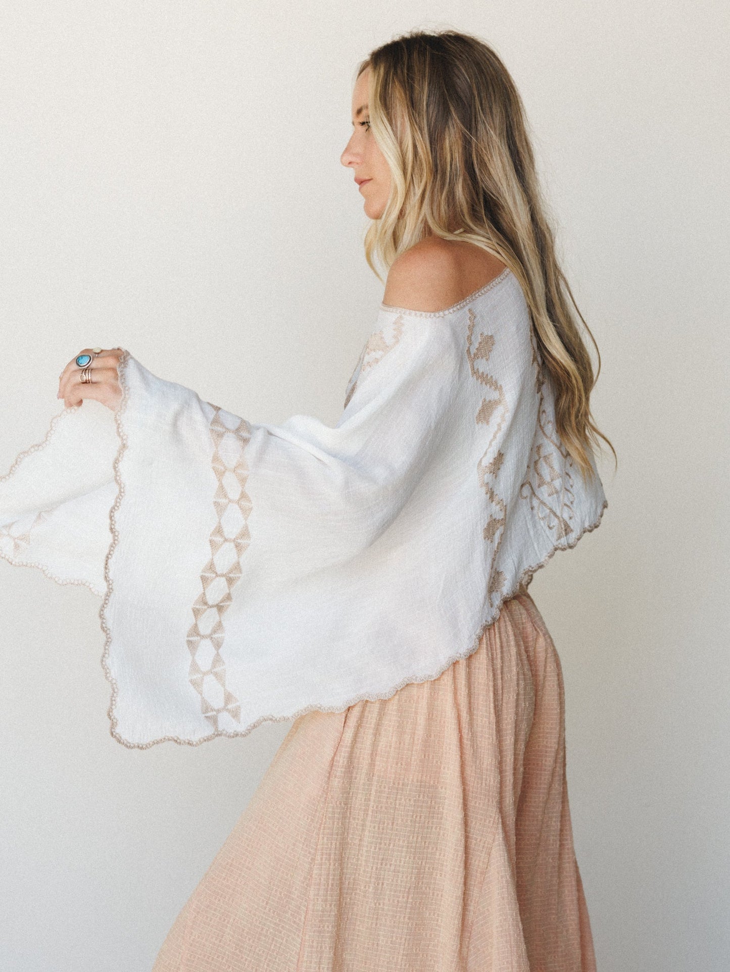 Greece Island Poncho - White