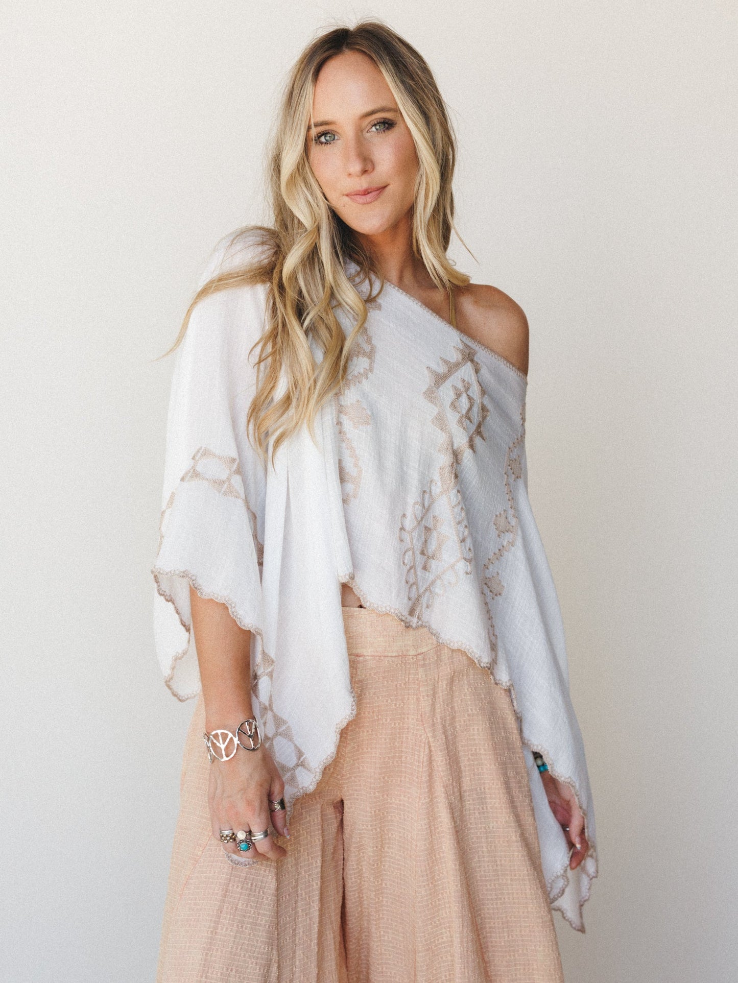 Greece Island Poncho - White