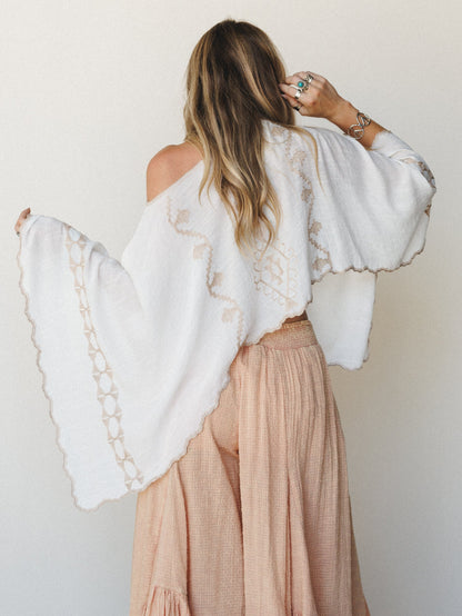 Greece Island Poncho - White