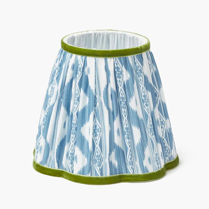 Short Rechargeable Lamp with Blue & Green Ikat Shade (18cm)