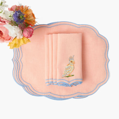Eloise Coral & Blue Linen Placemats (Set of 4)