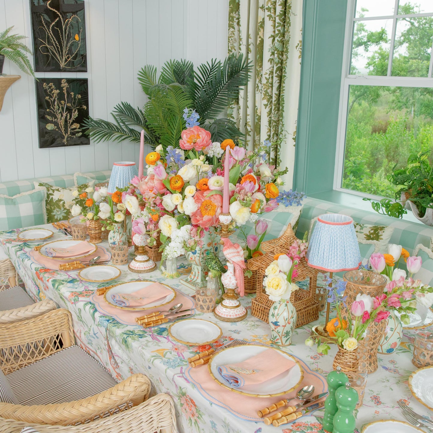 Eloise Coral & Blue Linen Placemats (Set of 4)