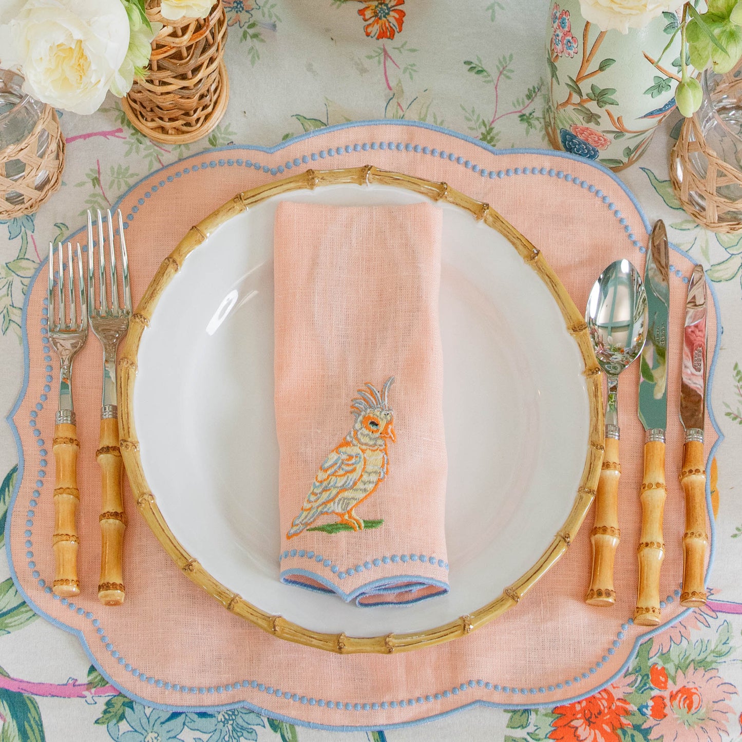 Parrot Coral Linen Napkins (Set of 4)
