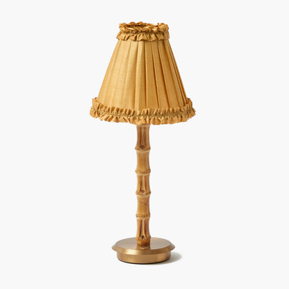 Bamboo Rechargeable Lamp with Caramel Silk Frilled Shade (18cm)