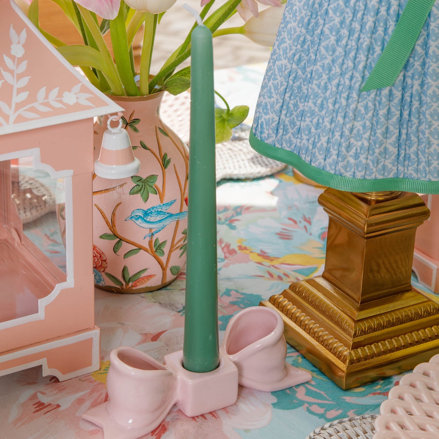 Petal Pink Ceramic Bow Candle Holders (Pair)