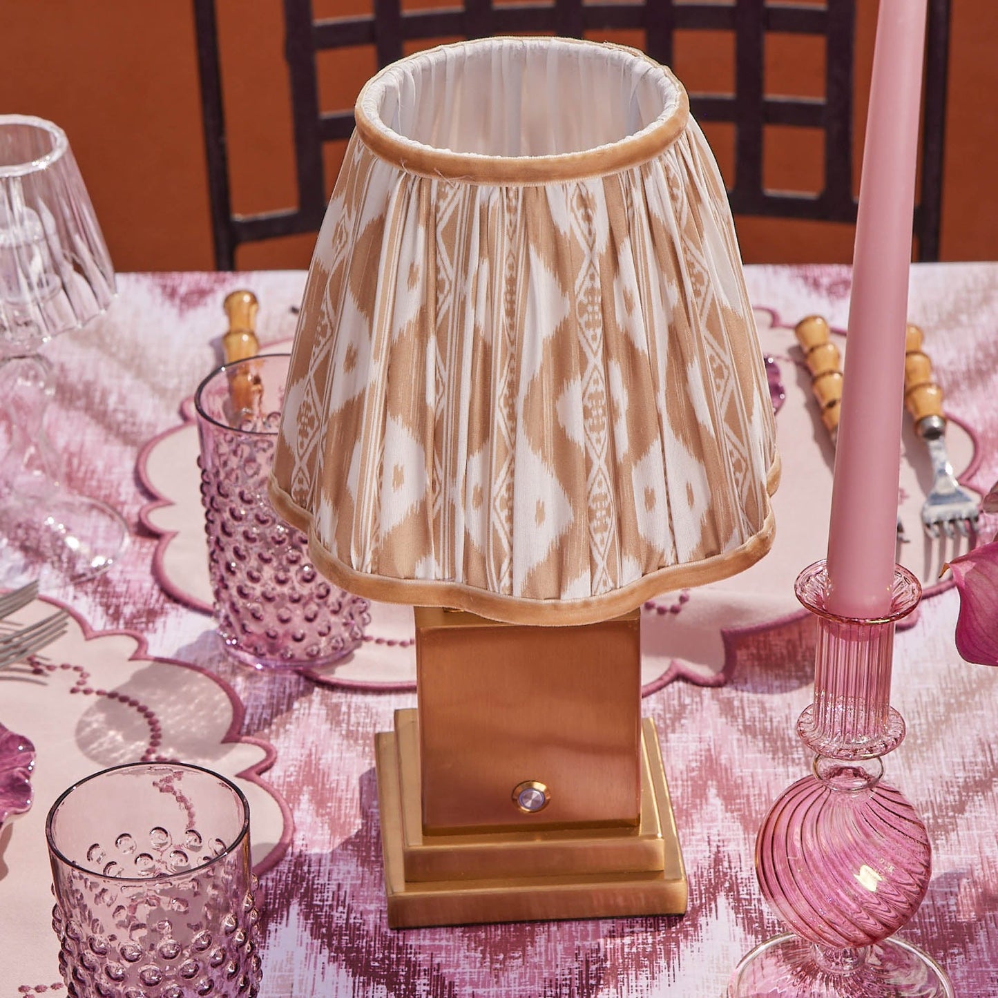 Square Rechargeable Lamp with Putty Ikat Shade (18cm)
