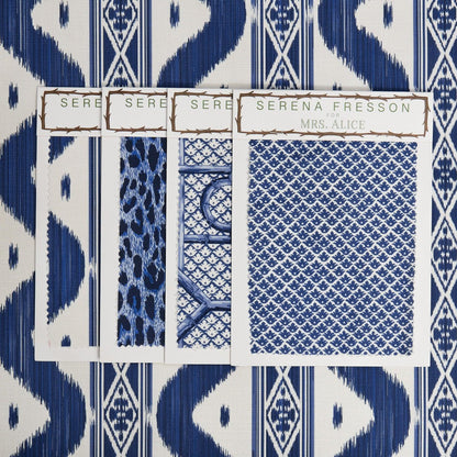Cobalt Blue Ikat Stripe Fabric