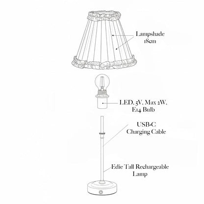 Edie Rechargeable Lamp with Green Frilled Silk Shade (18cm)