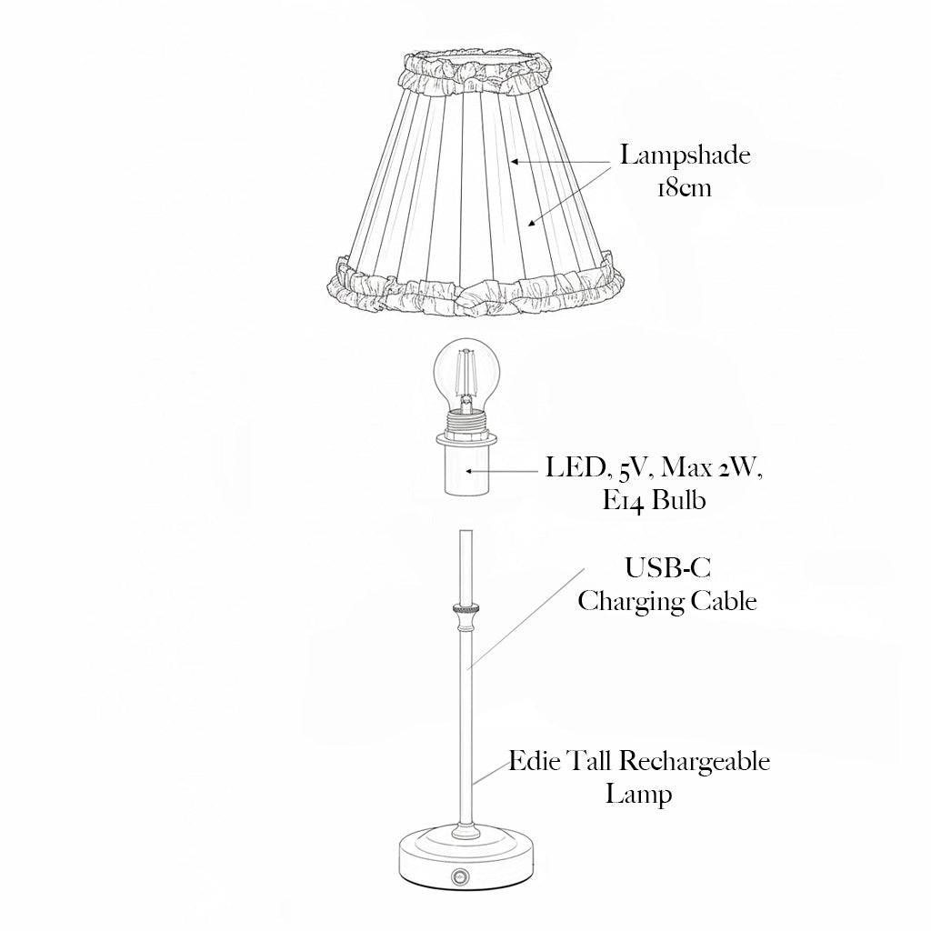 Edie Rechargeable Lamp with Blue Ikat Shade (18cm)