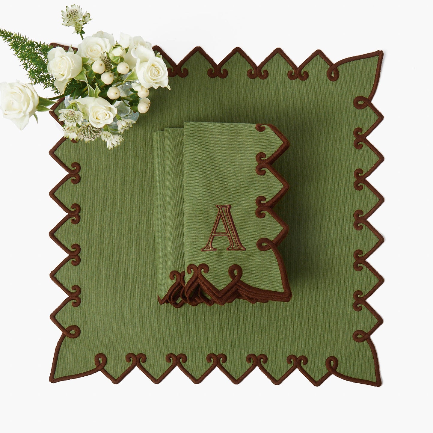 Forest Green & Brown Angelina Placemats & Napkins (Set of 4)