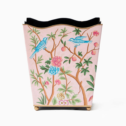 Pink Chinoiserie Tole Waste Paper Bin
