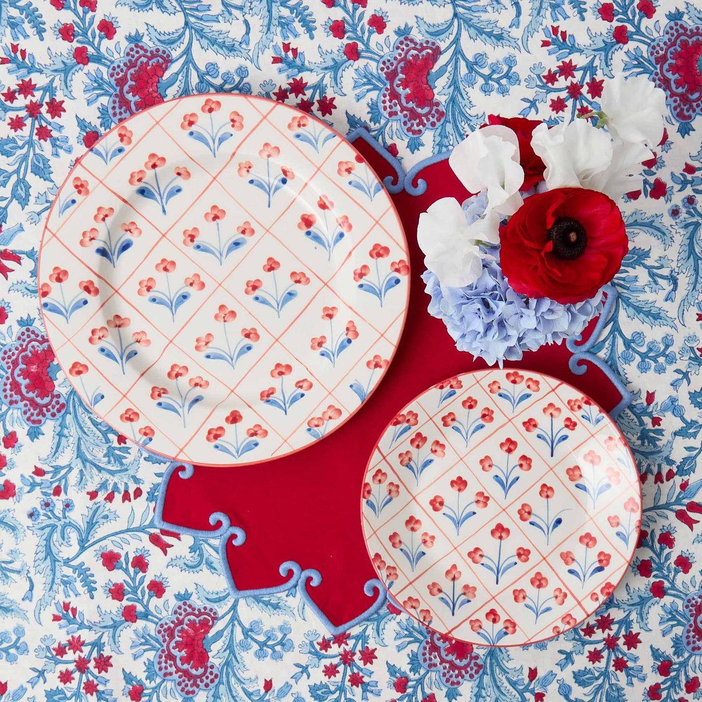 Blue & Red Floral Trellis Dinner Plate