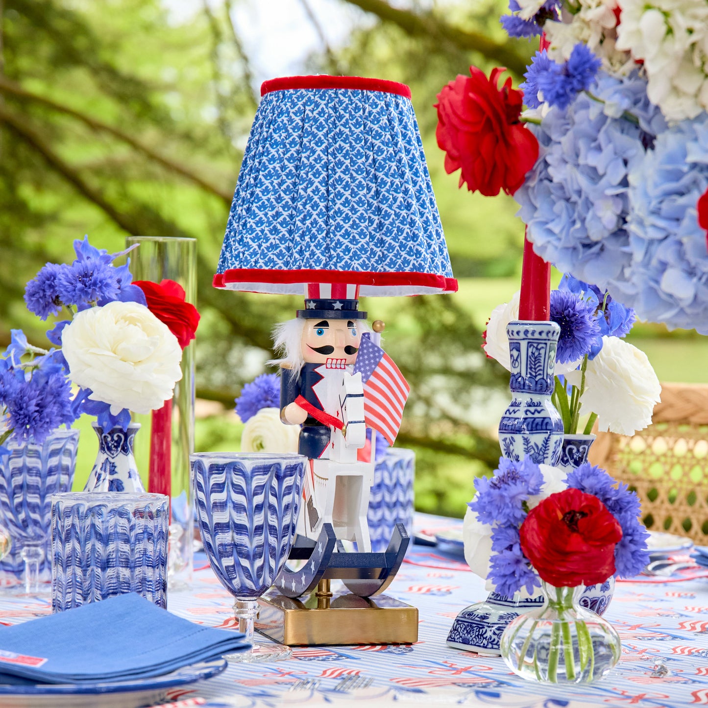 Cobalt & Red Lotus Lampshade (18cm)
